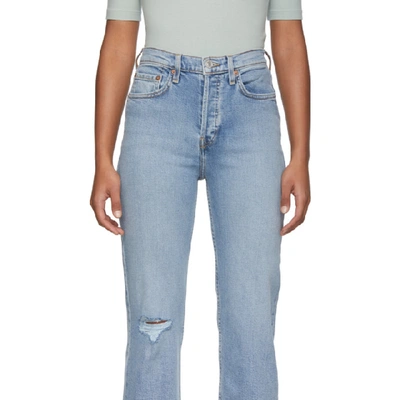 Shop Re/done Blue Comfort Stretch High Rise Stove Pipe Jeans In Cloudy Blue