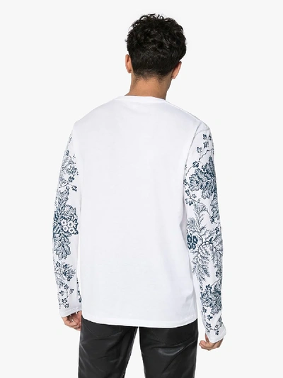 Shop Alexander Mcqueen Floral Sleeve Cotton T-shirt In White