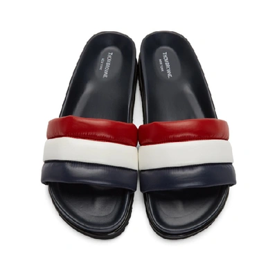 Shop Thom Browne Navy And Red Quilted Pool Slides In 960 Rwbwht