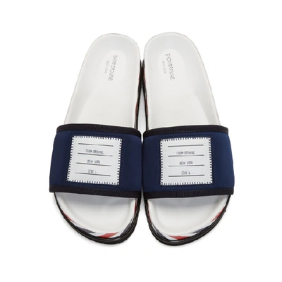 Shop Thom Browne Navy 4-bar Pool Slides In 415 Navy