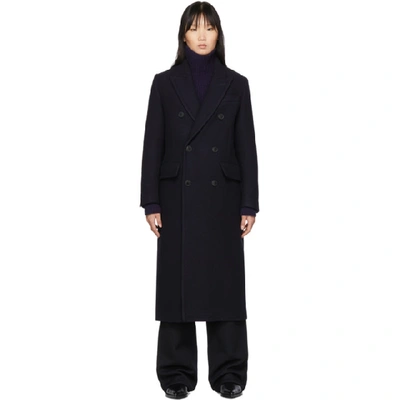Shop Ami Alexandre Mattiussi Navy Wool Double-breasted Cross Peacoat In 410 Marine