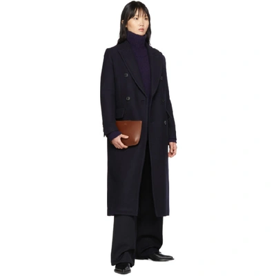 Shop Ami Alexandre Mattiussi Navy Wool Double-breasted Cross Peacoat In 410 Marine