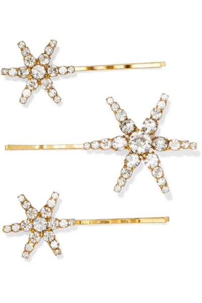 Shop Jennifer Behr Aurelia Set Of Three Gold-tone Crystal Hair Slides In Silver