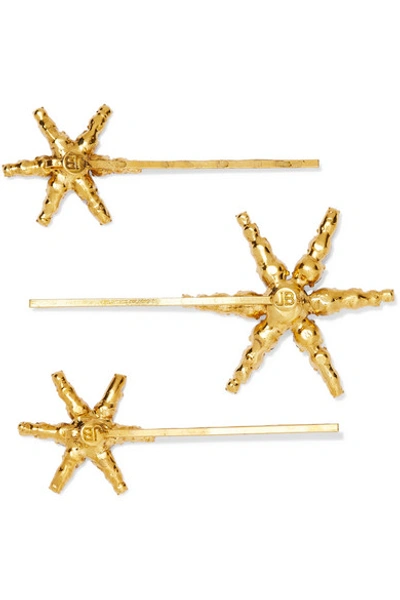 Shop Jennifer Behr Aurelia Set Of Three Gold-tone Crystal Hair Slides In Silver