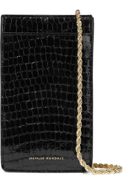 Shop Loeffler Randall Augusta Croc-effect Patent-leather Shoulder Bag In Black