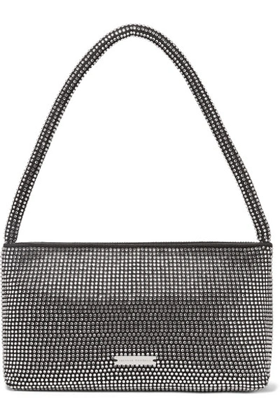 Shop Loeffler Randall Marleigh Crystal-embellished Satin Shoulder Bag In Black