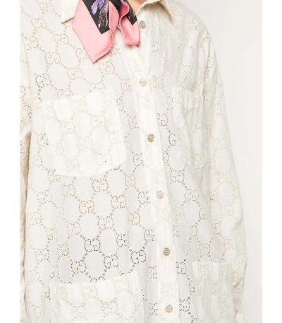 Shop Gucci Monogram Broderie Anglaise  Shirt In White