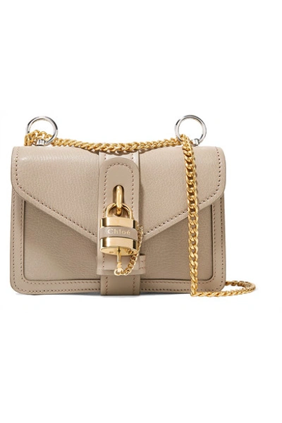 Shop Chloé Aby Chain Mini Textured And Smooth Leather Shoulder Bag In Taupe