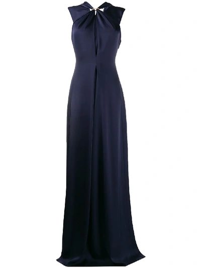 Shop Victoria Beckham Twist Neck Floor-length Gown In Blue