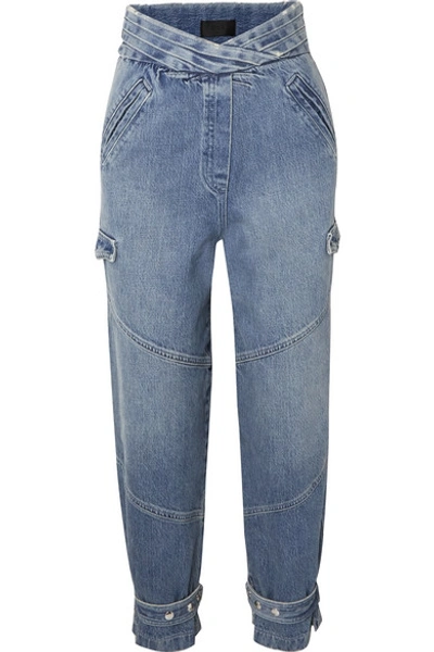 Shop Rta Dallas Cropped High-rise Tapered Jeans In Mid Denim