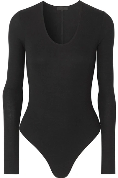 Shop Atm Anthony Thomas Melillo Stretch-micro Modal Thong Bodysuit In Black