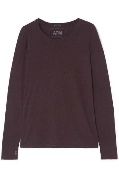 Shop Atm Anthony Thomas Melillo Slub Pima Cotton And Modal-blend Jersey Top In Burgundy