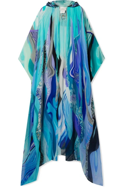 Shop Camilla Embellished Printed Silk-chiffon Kaftan In Blue