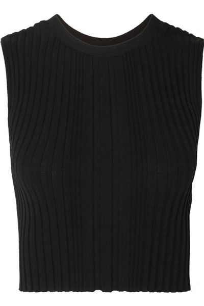 Shop Dion Lee Opacity Cropped Ribbed-knit Tank In Black