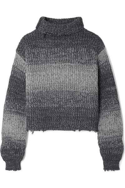 Shop Rta Beau Cropped Distressed Ombré Cotton Turtleneck Sweater In Gray