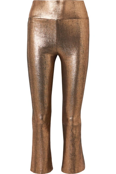 Shop Sprwmn Cropped Metallic Leather Flared Pants In Copper