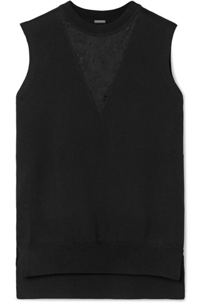 Shop Adam Lippes Lace-paneled Merino Wool Top In Black