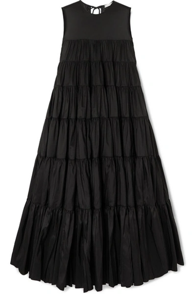 Shop Cecilie Bahnsen Ebba Tiered Faille Midi Dress In Black