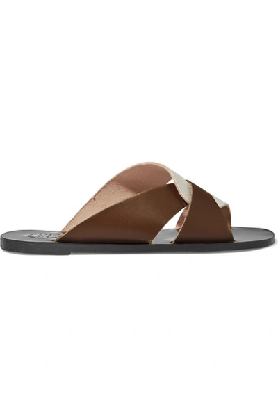 Shop Atp Atelier Allai Two-tone Leather Slides In Brown