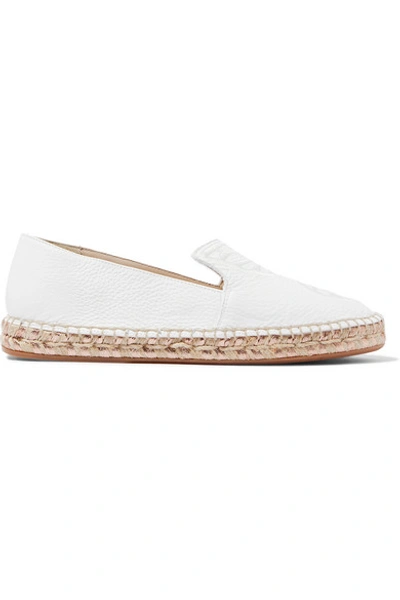 Shop Sophia Webster Butterfly Embroidered Textured-leather Espadrilles In White