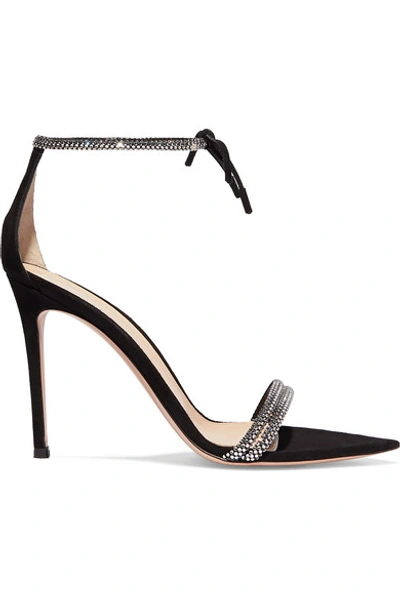 Shop Gianvito Rossi Camnero 105 Crystal-embellished Suede Sandals In Black