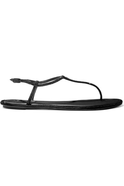 Shop René Caovilla Diana Crystal-embellished Satin Sandals In Black