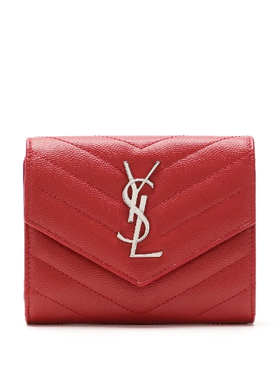 Shop Saint Laurent Quilted Leather Wallet In Red
