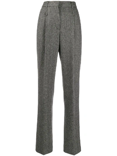 Pre-owned Moschino 1990s Tailored Herringbone Trousers In Grey