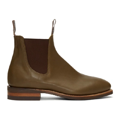 Shop R.m.williams R.m. Williams Khaki Yearling Comfort Craftsman Chelsea Boots In Olive
