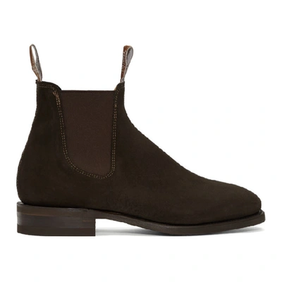 Shop R.m.williams R.m. Williams Brown Suede Comfort Craftsman Chelsea Boots In Chocolate