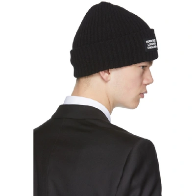 BURBERRY 黑色徽标罗纹针织羊毛毛线帽