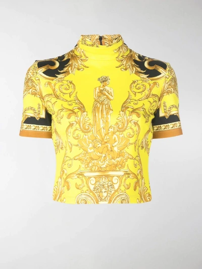 Shop Versace Barocco Print Cropped T-shirt In Yellow