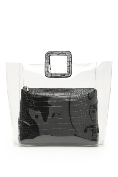 Shop Staud Shirley Crocodile Embossed Tote Bag In Black