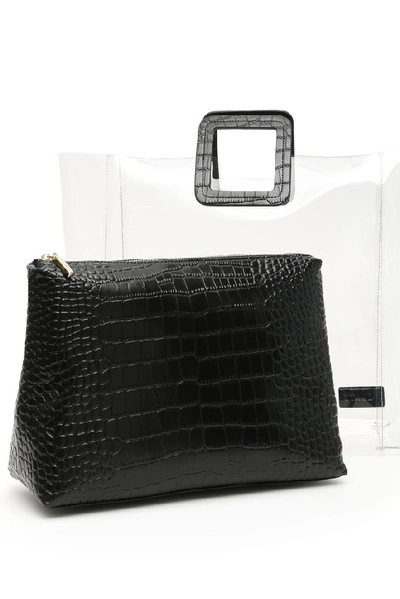 Shop Staud Shirley Crocodile Embossed Tote Bag In Black