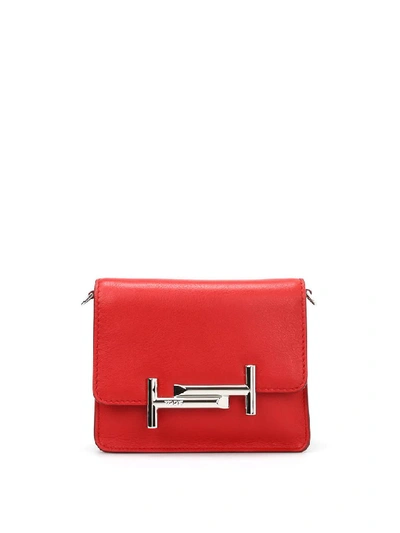 Shop Tod's Double T Leather Crossbody Bag In Rosso