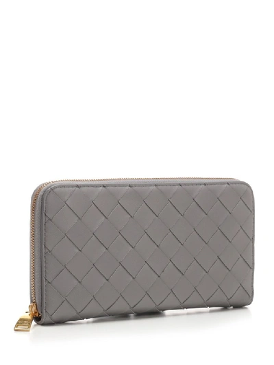 Shop Bottega Veneta Zipped Intrecciato Wallet In Grey