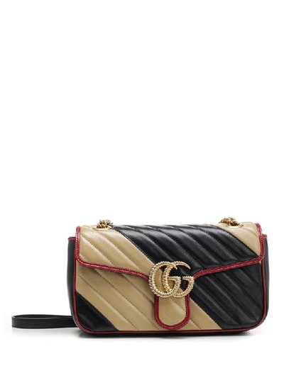 Shop Gucci Gg Marmont Quilted Stripe Shoulder Bag In Multi