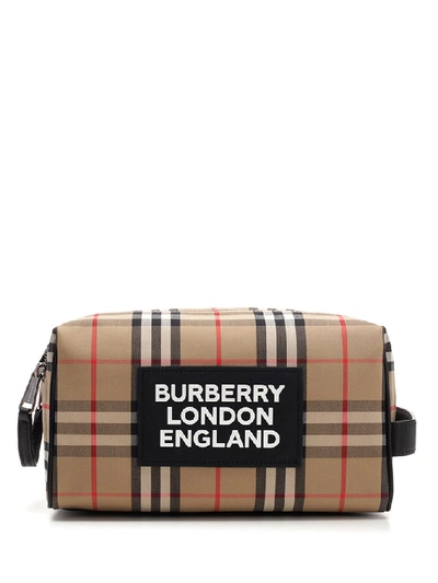 Shop Burberry Checked Logo Toiletry Bag In Multi