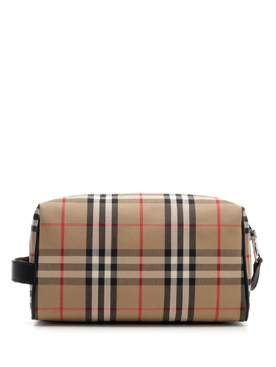 Shop Burberry Checked Logo Toiletry Bag In Multi