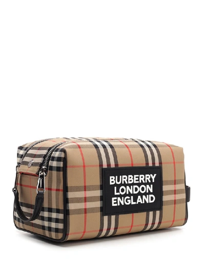 Shop Burberry Checked Logo Toiletry Bag In Multi