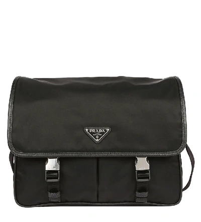Shop Prada Buckle Nylon Crossbody Bag In Black