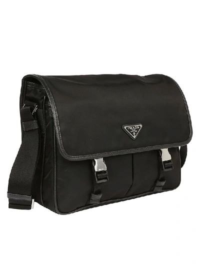 Shop Prada Buckle Nylon Crossbody Bag In Black