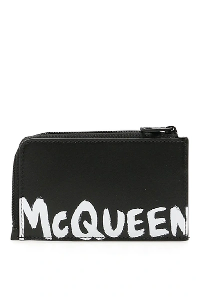 Shop Alexander Mcqueen Logo Print Cardholder In Black