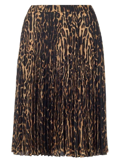 Shop Burberry Animal Print Pleated Skirt In Multi