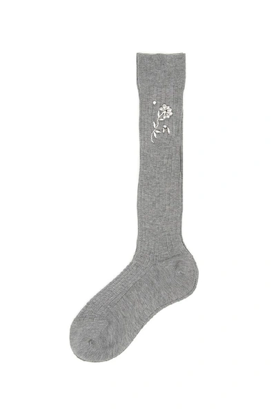 Shop Prada Crystal Embellished Socks In Grey