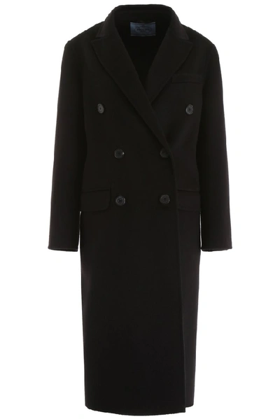 Shop Prada Double Breasted Coat In Black