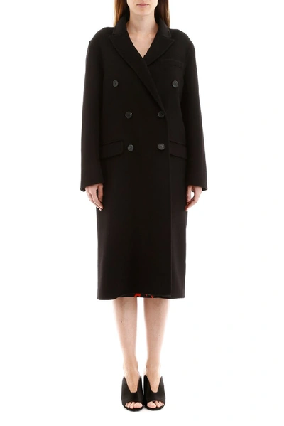 Shop Prada Double Breasted Coat In Black