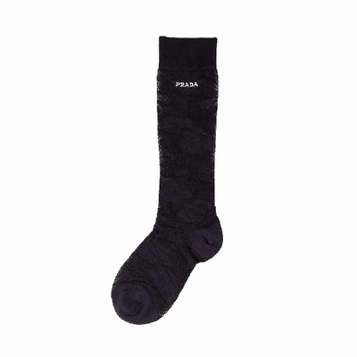 Shop Prada Logo Embroidered Socks In Black