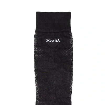 Shop Prada Logo Embroidered Socks In Black