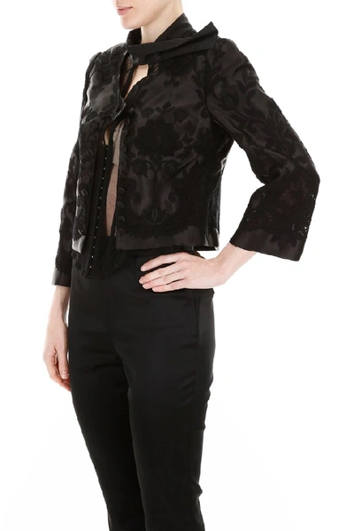 Shop Dolce & Gabbana Lace Detail Cropped Jacket In Black